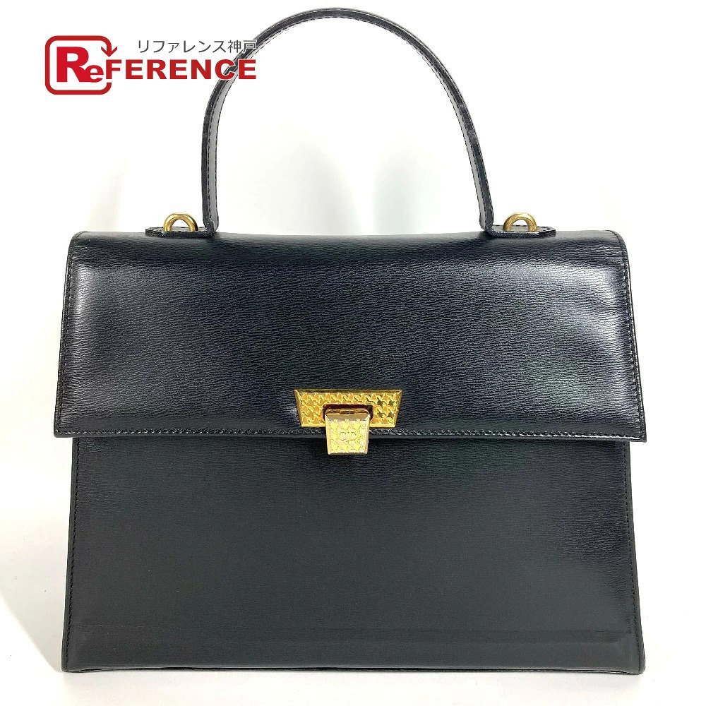 Christian Dior CD Tweed Flap Handbag Leather Black